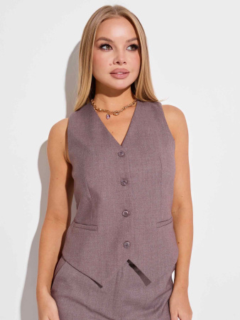 Брючный костюм-тройка женский с двубортным жакетом, капучино