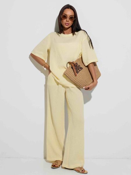 Летние брюки свободного кроя из муслина, желтые