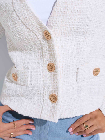 Жакет женский из твида с золотыми пуговицами, белый