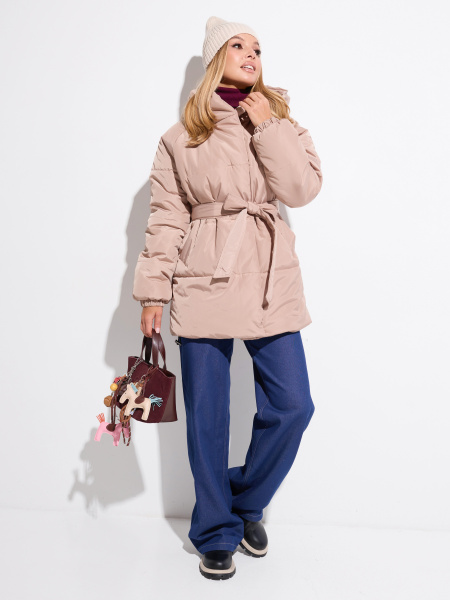 Полупальто женское зимнее с капюшоном, бежевое