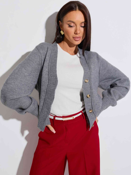 Кардиган с объемными рукавами, серый