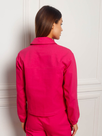 Жакет женский джинсовый с накладными карманами, малиновый