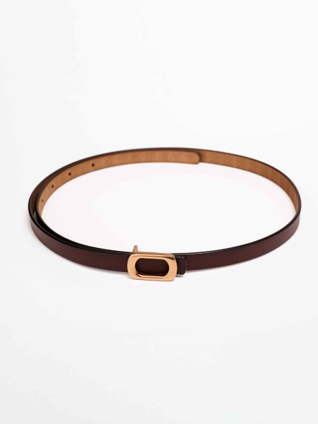 Ремень из натуральной кожи узкий, коричневый