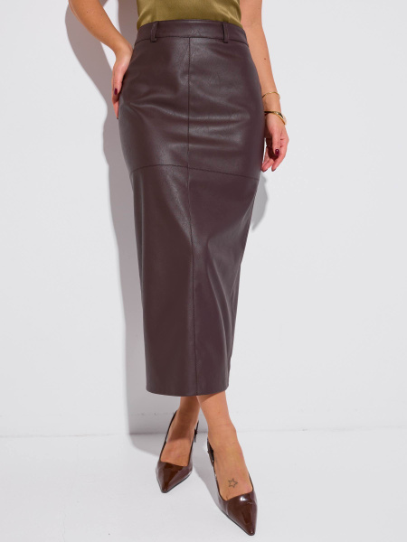 Юбка-миди из экокожи, горький шоколад 