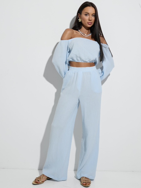 Летние брюки свободного кроя из муслина, светло-голубые