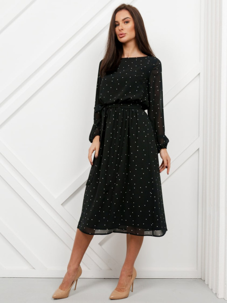 Платье женское классическое, черно-белый горох