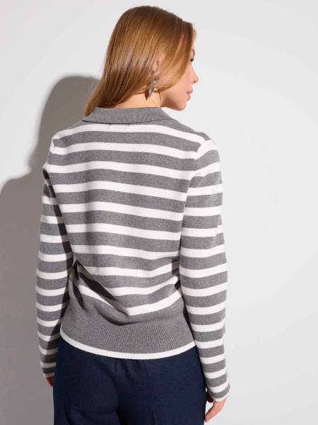 Джемпер в полоску с отложным воротником, серый с белым