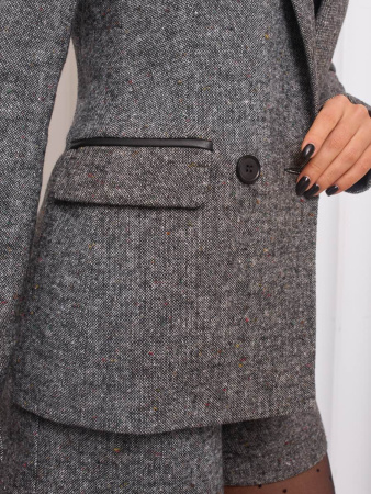 Женский двубортный жакет из твида, серый