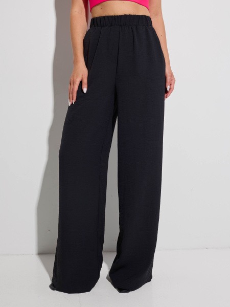 Брюки-палаццо женские на резинке, черные