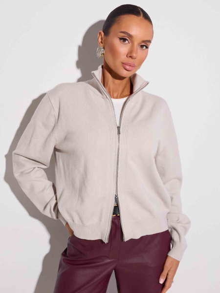 Джемпер на молнии, светло-бежевый меланж
