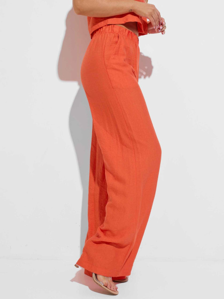 Брюки-палаццо женские из вискозы на резинке, оранжевые