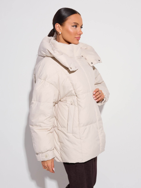 Зимний пуховик удлиненный с капюшоном, светло-серый