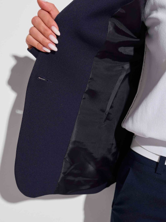 Жакет женский приталенный с воротником-стойкой, темно-синий