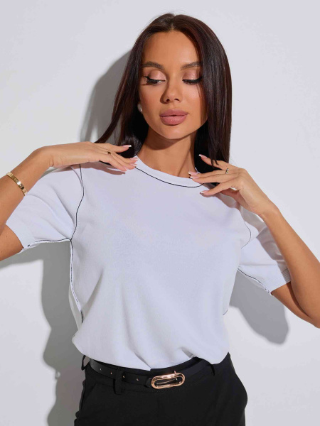 Джемпер женский с коротким рукавом, бело-черный