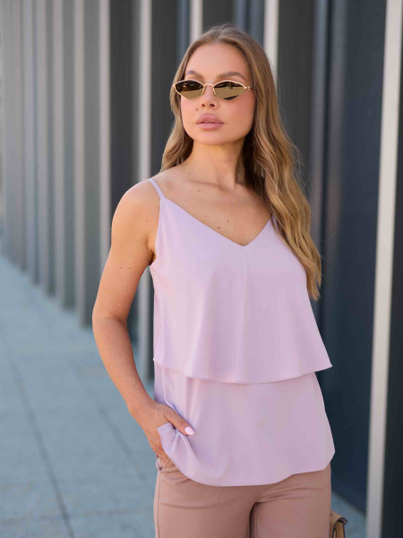 Женский топ на бретельках с воланом, темно-розовый  Женский топ на бретельках с воланом, темно-розовый