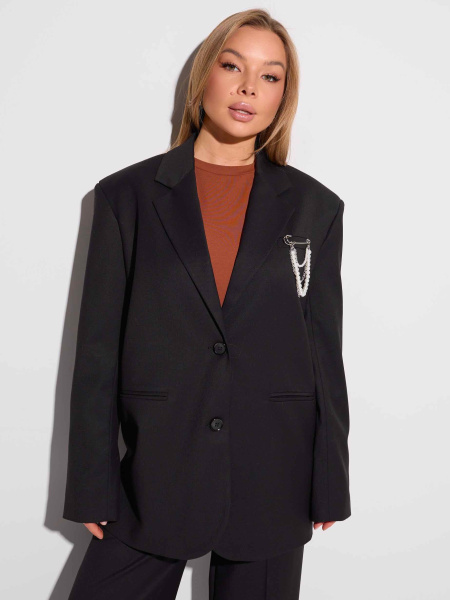 Жакет оверсайз с акцентными плечами, черный
