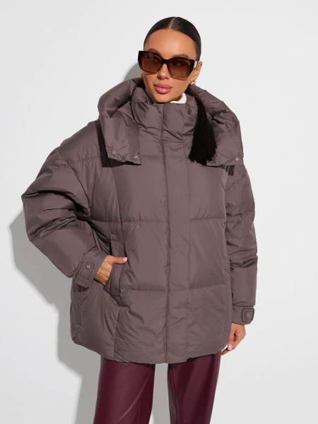 Зимний пуховик удлиненный с капюшоном, графит