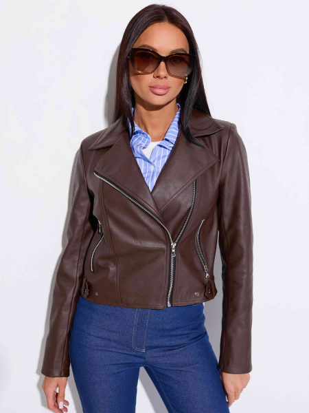 Куртка женская из эко-кожи, горький шоколад 