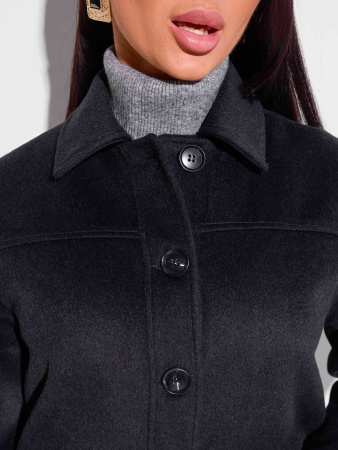 Куртка-рубашка утепленная из пальтовой ткани, черная