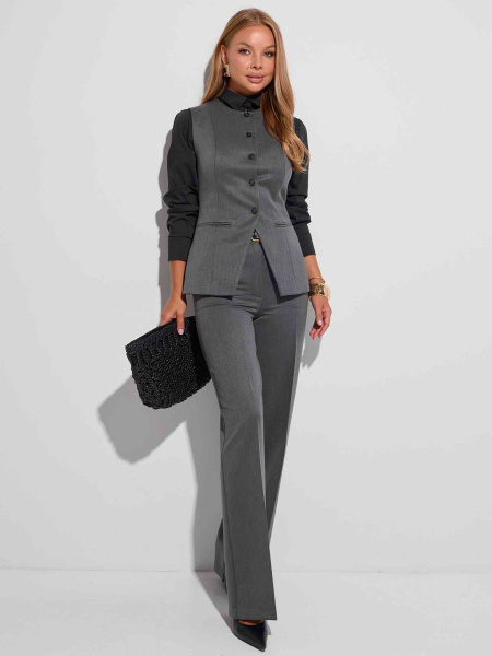 Жилет приталенный с баской из вискозы, темно-серый