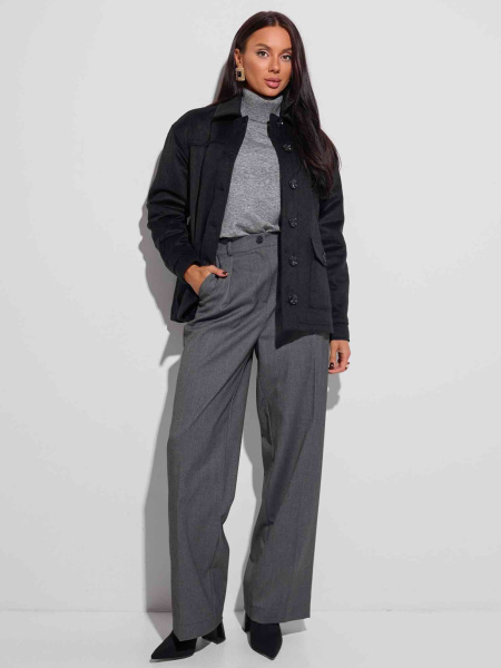 Куртка-рубашка утепленная из пальтовой ткани, черная