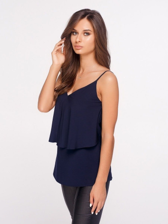 Женский топ на бретельках с воланом, темно-синий