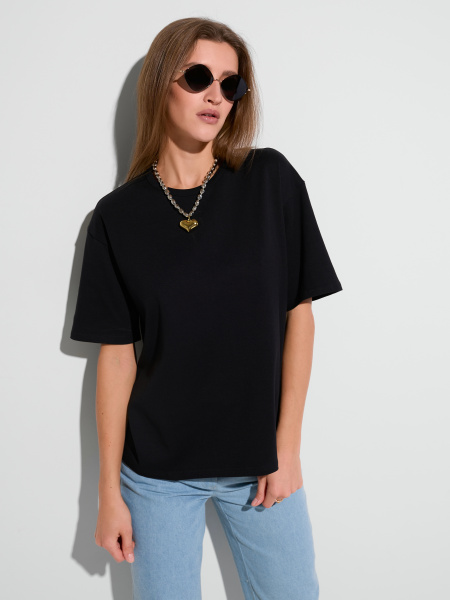 Футболка женская оверсайз базовая, черная