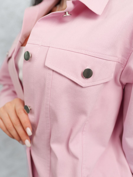 Куртка женская джинсовая удлиненная, светло-розовая