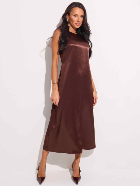 Атласное платье миди, горький шоколад