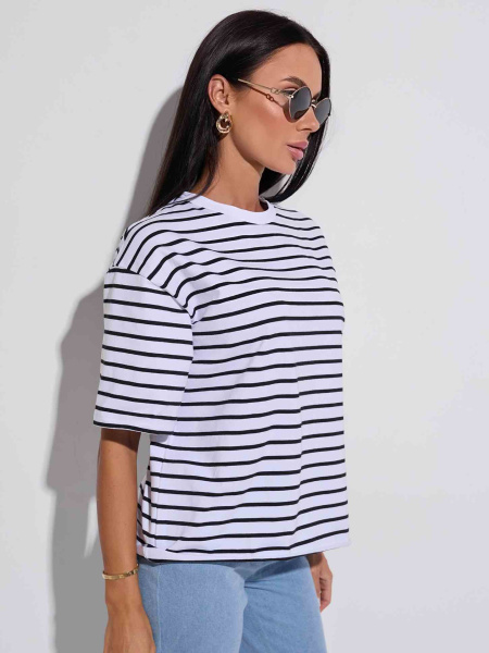 Футболка оверсайз в полоску, бело-черная