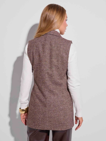 Жилет женский удлиненный двубортный из твида, коричневый 