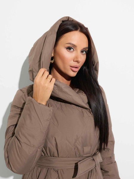 Зимнее стеганое полупальто с капюшоном, коричневое