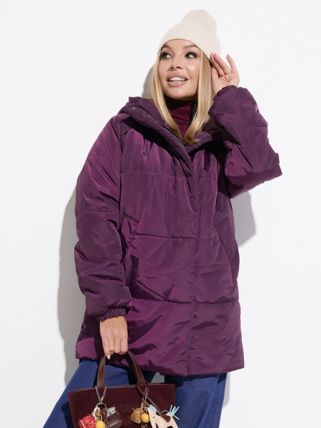 Полупальто женское зимнее с капюшоном, черничное