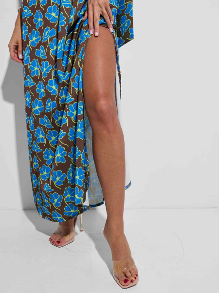 Платье макси летнее, шоколадно-голубое