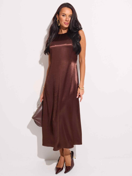 Атласное платье миди, горький шоколад