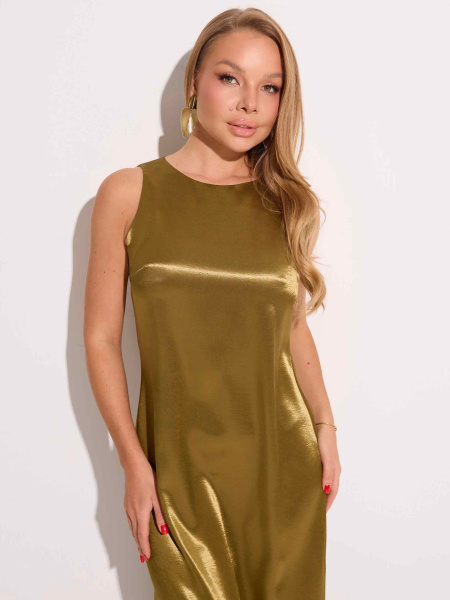 Атласное платье миди, оливковое