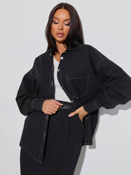 Куртка-рубашка оверсайз удлиненная, черная