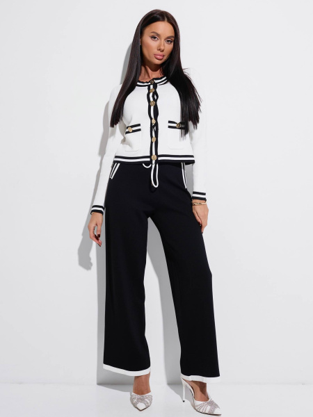 Костюм женский трикотажный с брюками, черно-белый