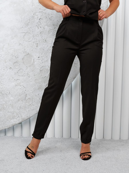 Брюки женские прямые с отворотами из вискозы, черные