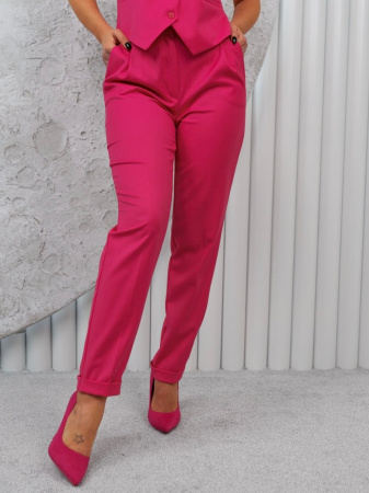 Брюки женские прямые с отворотами из вискозы, фуксия