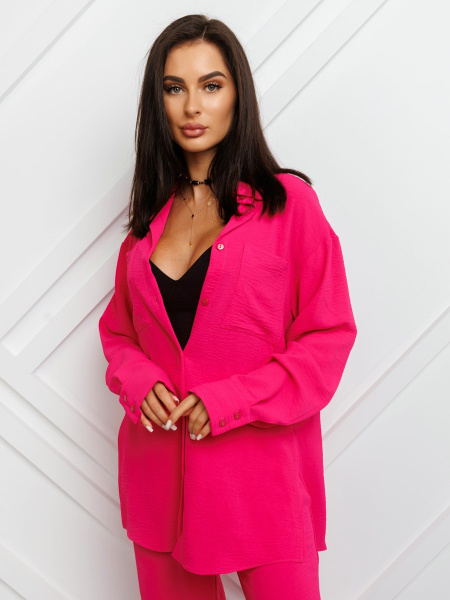 Рубашка женская с накладными карманами, фуксия