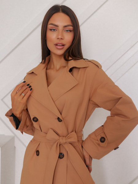 Тренч женский удлиненный классический, темно-бежевый