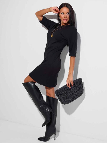Платье женское трикотажное с рукавом 3/4, черное