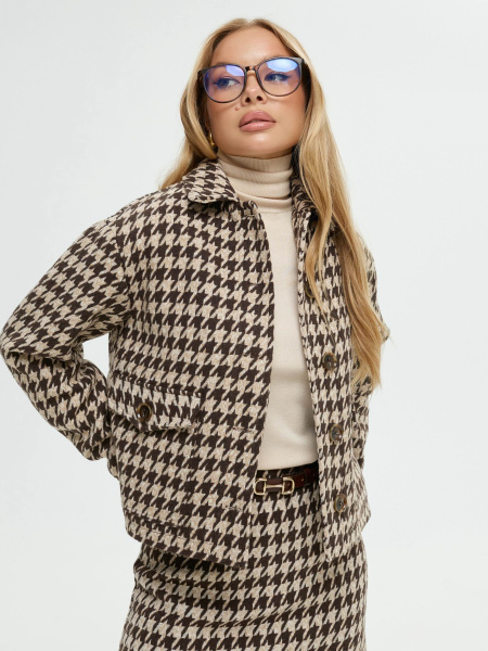 Куртка-рубашка женская из твида, коричнево-бежевая