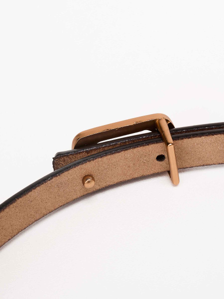 Ремень из натуральной кожи узкий, черный