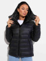 Женский пуховик прямого силуэта с капюшоном, черный