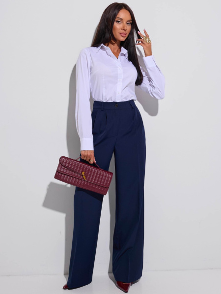 Брюки-палаццо женские с высокой посадкой, темно-синие