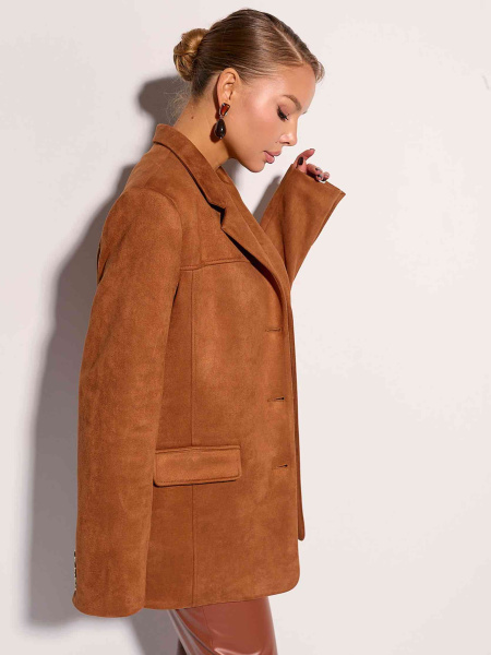 Жакет оверсайз из экозамши, коричневый 