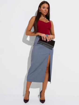 Юбка-миди классическая с разрезом на молнии, серая