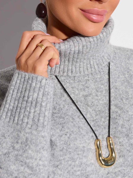 Базовый свитер с высоким воротником, серый меланж